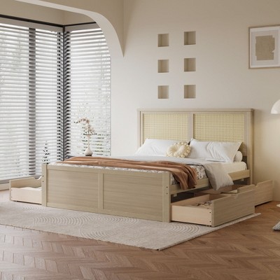 CAVINAS Twin Size Platform Bed Modern Wooden Bed Frame with 2 Storage Drawers and Headboard for Bedroom