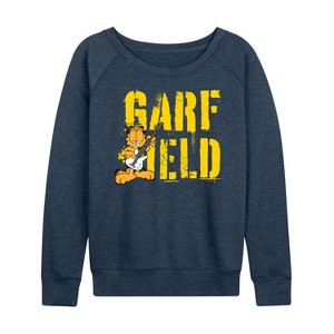 Women's - Garfield - Grunge Lightweight French Terry Wide Neck Long Sleeve Shirt - 1 of 4