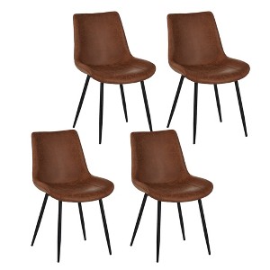Upholstered Dining Chairs Set of 4 - Water-Resistant PU Leather Kitchen Chairs with 300lb Capacity for Dining Room Brown - 1 of 4