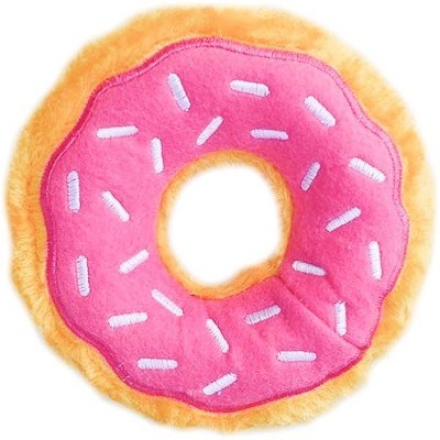 ZippyPaws - Mini Donutz - No Stuffing, Squeaky Plush Dog Toy - Strawberry, Mini Size