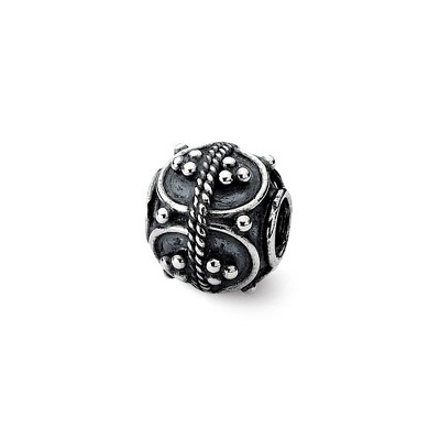 Black Bow Jewelry Sterling Silver Antiqued Artisan Divided Oval Design Bead Charm