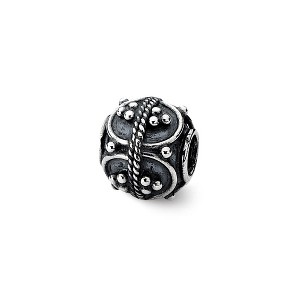 Black Bow Jewelry Sterling Silver Antiqued Artisan Divided Oval Design Bead Charm - 1 of 2