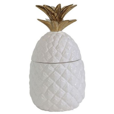 Ceramic Pineapple Shaped Jar White/Gold - 3R Studios