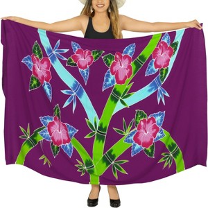 LA LEELA Women's Summer Beachwear Sarong Bikini Wraps Swim Cover Up Skirt Wrap Swimwear Swimsuit Beach Coverups for Women One Size Purple,Floral - 1 of 4
