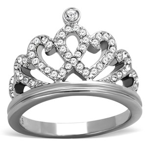 Slickblue Silver Crown Ring, Heart Motif, Polished Stainless Steel, Clear Crystal, Women's Jewelry, Size 5-10 - 1 of 4