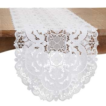 Saro Lifestyle Lace Design Elegant Table Runner, White, 15" x 66"