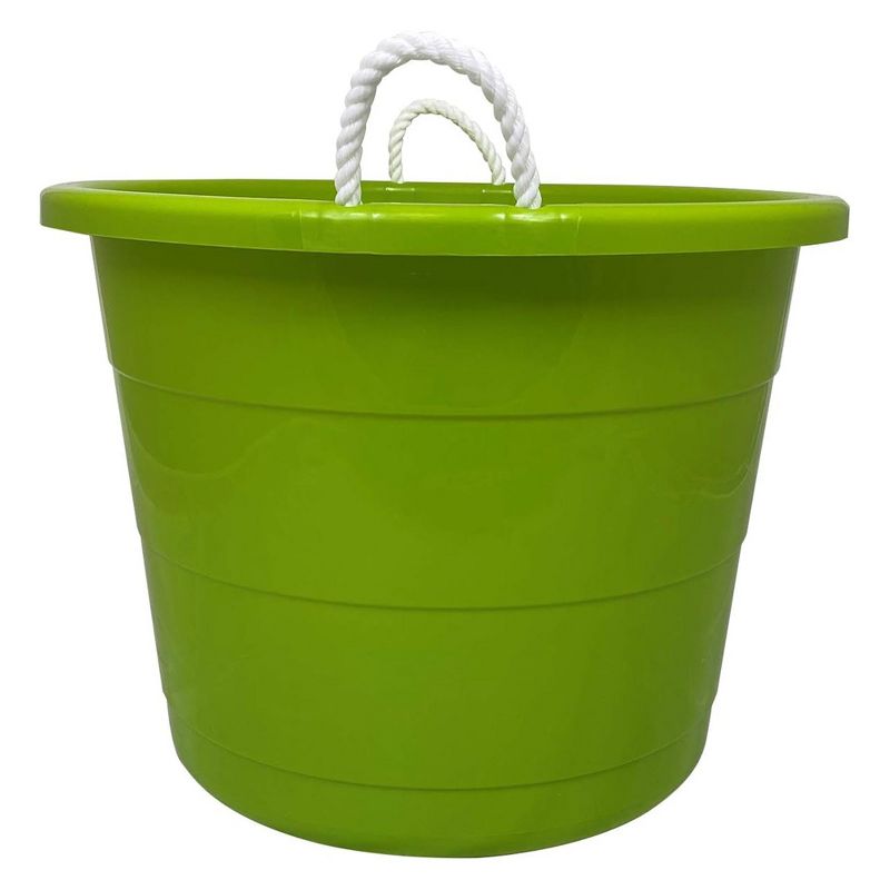 Homz 17 Gallon Indoor Outdoor Storage Bucket w/Rope Handles for Sports Equipment, Party Cooler, Gardening, Toys and Laundry, Bold Lime Green (2 Pack), 5 of 7