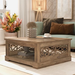 Galano Heron Mission 34.8 in. Knotty Oak Wood Top Square Coffee Table - 1 of 4