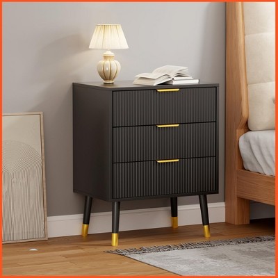 Homhougo 3 Drawer Dresser for Bedroom, Modern Nightstand with Wide Top, Chest of Drawers with Deep Drawers Black
