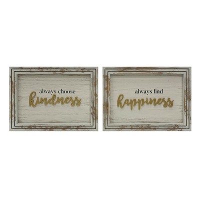 Transpac MDF Distressed sed White Gold Sign Set of 2 Home Decorations Spring