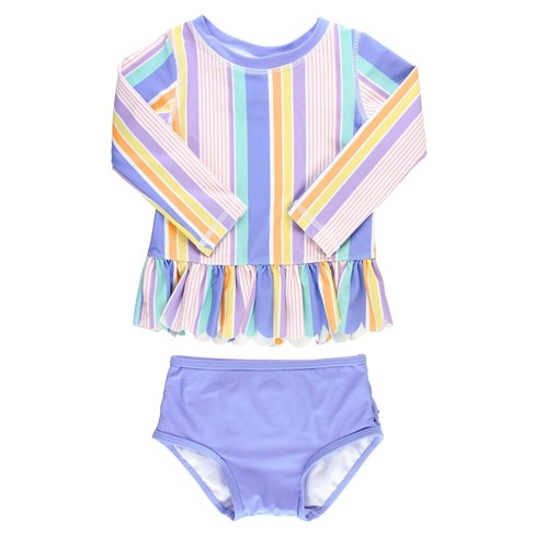Rufflebutts Scalloped Long Sleeve Rash Guard 2-piece - Multicolored ...
