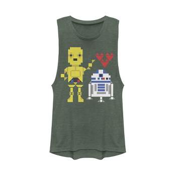 Juniors Womens Star Wars Valentine's Day R2-D2 and C-3PO Festival Muscle Tee