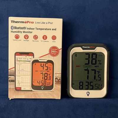 ThermoPro RNAB09B8WNDVV thermopro tp358 bluetooth thermometer for room  temperature with built-in clock, smart temperature sensor and humidity  meter w