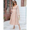 Coolmee Women's Maternity Boho Dress Fall Long Sleeve Wrap V Neck Ruffle Flowy Wedding Guest Vacation Maxi Dresses for Baby Shower - 2 of 4