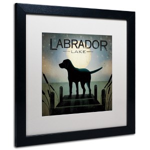 Trademark Fine Art -Ryan Fowler 'Moonrise Black Dog Labrador Lake' Matted Framed Art - 1 of 4