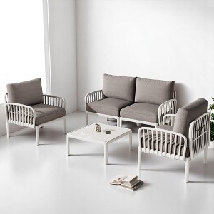 5-Piece Outdoor Plastic Sofa Set with Cushions and Coffee Table – Modular Sectional Furniture for Patio, Garden, or Balcony - 1 of 4