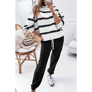 Black Stripe Drop Shoulder Pullover and Jogger Pants Set - 1 of 1