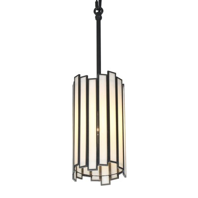 LNC Hemaaolay 1-Lights 4.3" Modern Cylinder Mini Pendant  Lights, Matte Black and White Tiffany Glass