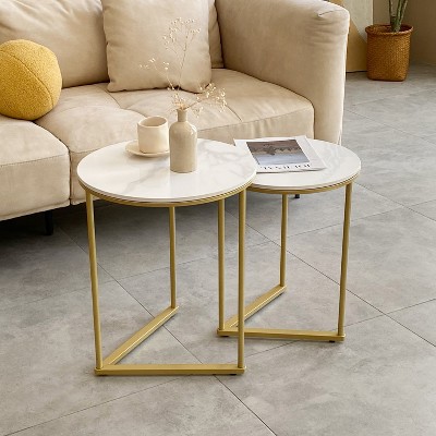 Nesting Round Side Set Of 2 Stacking Accent End Table for Living Room Bedroom