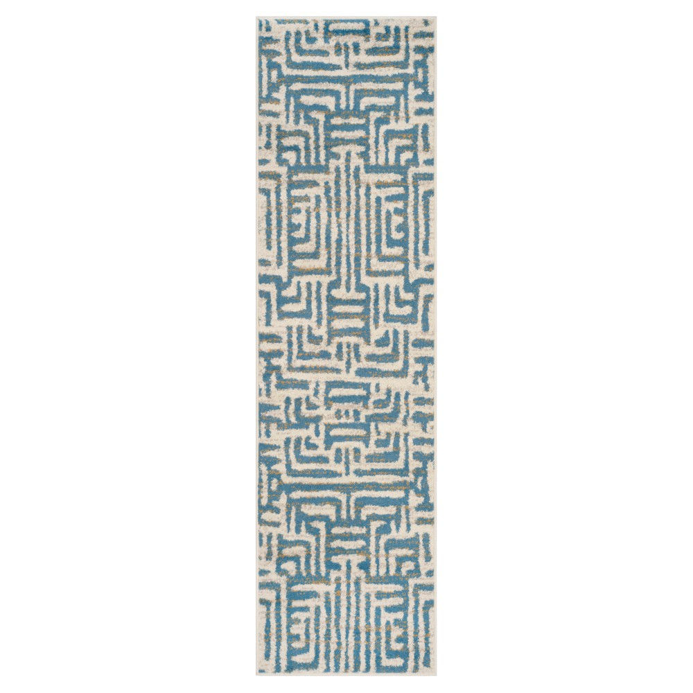 Ivory/Light Blue Shapes Loomed Runner 2'3inX8' - Safavieh