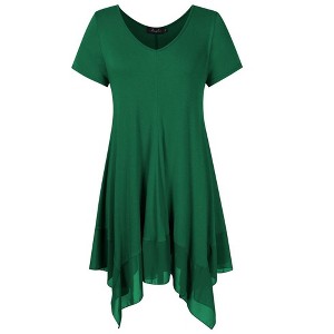 Womens Plus Size Short Sleeve Spliced Asymmetrical Tunic Top - 1 of 1