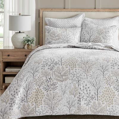 Gray Cotton Twin Reversible Quilt Set