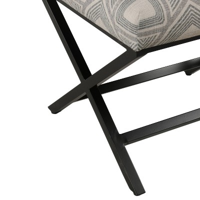 Charcoal Square Geometric Tufted Footstool with Metal X Base
