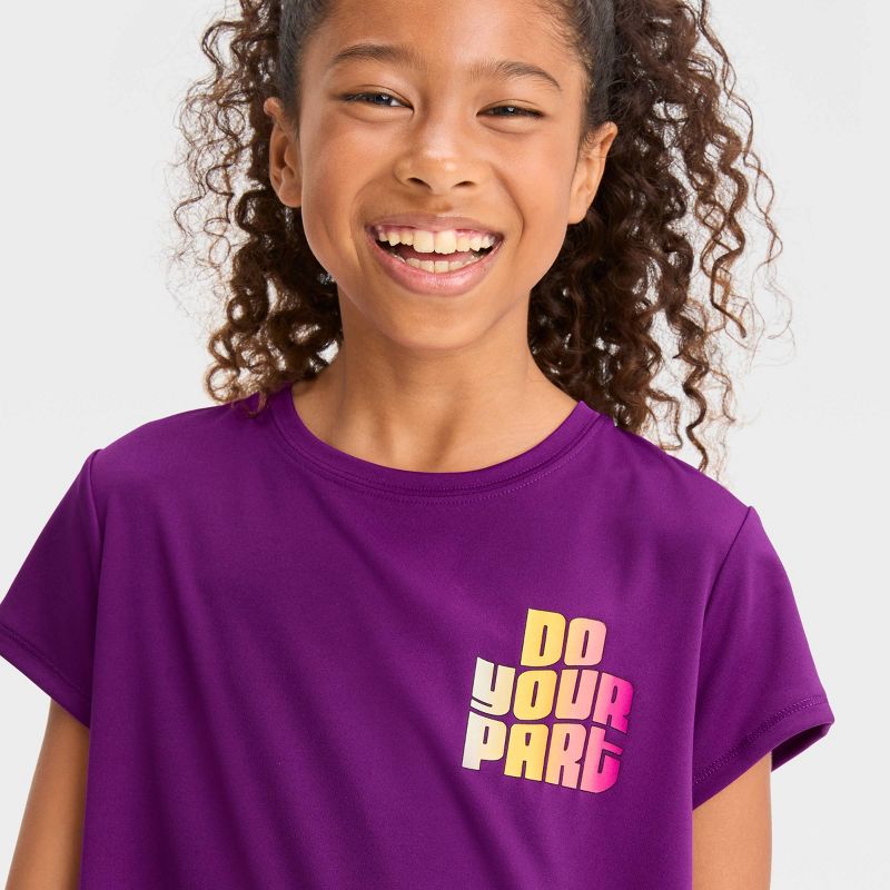 Girls&#39; Short Sleeve &#39;Do Your Part&#39; Graphic T-Shirt - All In Motion™ Dark Purple, 3 of 5