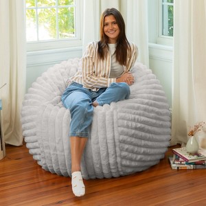 Jaxx Saxx 4ft - Large Round Bean Bag for Adults - Made in the USA - Luxuriously Soft Plush Faux Fur, Grey - 1 of 4