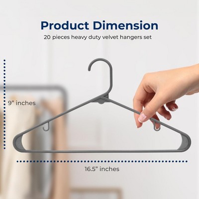SereneLife Gray Ultra-Thin Non-Slip Plastic Hangers, 20 Pieces