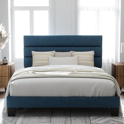 Allewie Platform Bed Frame with Fabric Upholstered Headboard and Wooden Slats Support, Fully Upholstered Mattress Foundation/No Box Spring Needed