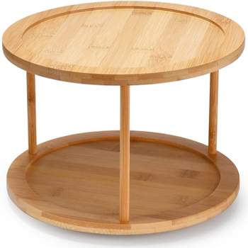 2 Lb. Depot 25.5" x 17.8" Bamboo Turntable Lazy Susan Rotating Spice Rack - 2 Tier