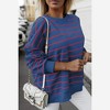 Amaryllis Women’s Blue Red Striped Long Sleeve Top Overlapping Back Detail Scoop Neckline - 2 of 4