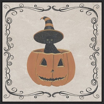 22" x 22" Vintage Halloween Collection H by Grace Popp Framed Wall Canvas - Amanti Art