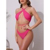 INSPIRE CHIC Women's Criss Cross Backless Elegant Ribbed Knit Bikini Sets, Strappy Top Triangle Bottom Swimwear Bathing Suits 1 Set - 2 of 4