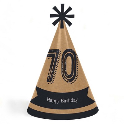Big Dot of Happiness 70th Milestone Birthday - Cone Happy Birthday Party Hats for Kids and Adults - Set of 8 (Standard Size)