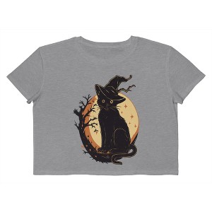 Rerun Island Women Black Cat Moon Bg Short Sleeve Graphic Cotton Cropped Loose T-shirt - 1 of 4