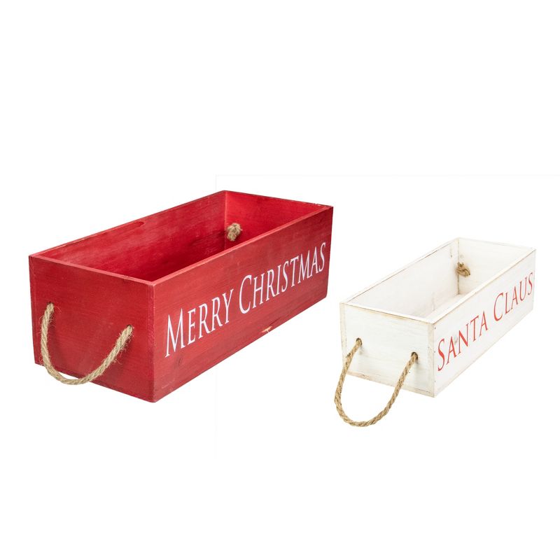 Northlight Set of 2 Red and White Wood Organizer Box Christmas Decorations 16-Inch, 3 of 5