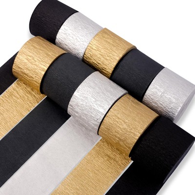 PartyWoo Crepe Paper Streamers Black Gold Silver 10 Rolls 820 ft 1.8 Inch x 82 Ft Rolls