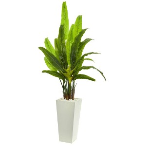 Nearly Natural 69-in Travelers Palm Artificial Tree in White Tower Planter - 1 of 1