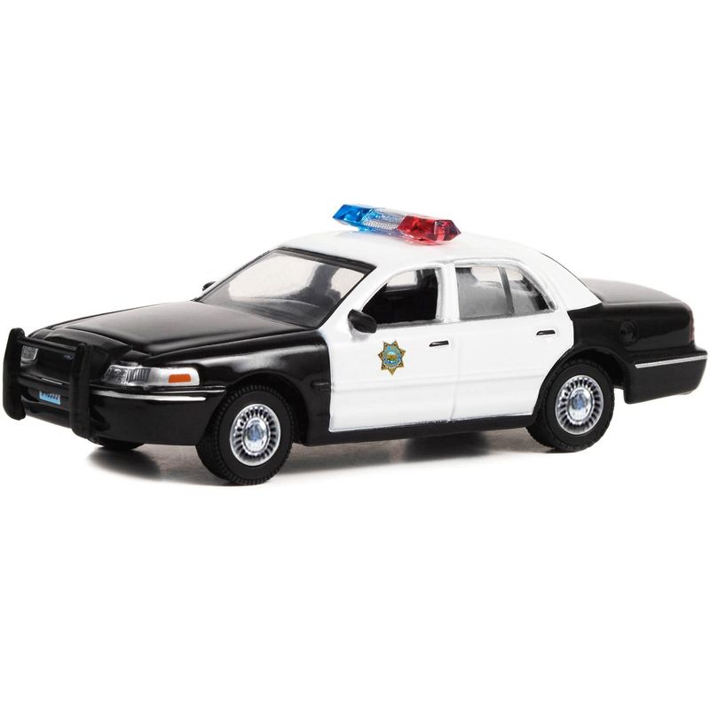 1998 Ford Crown Victoria Police Black & White Reno Sheriff's Dept. "Reno 911!" 2003-2009 TV 1/64 Diecast Model Car by Greenlight, 2 of 4