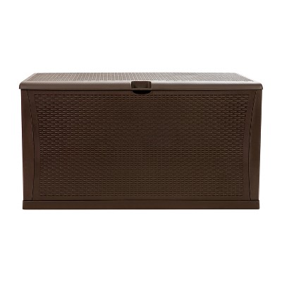 Brown 120 Gallon Lockable Plastic Deck Storage Box