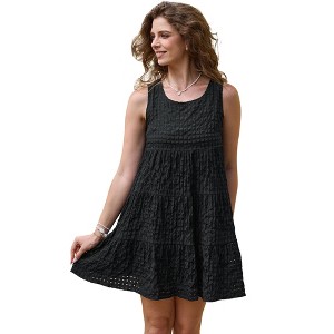 INSPIRE CHIC Women's Gingham Mesh Sleeveless Scoop Neck Lined Swing Tiered A-Line Mini Dresses - 1 of 4