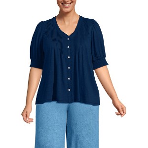 Lands' End Women's Button Pintuck Puff Sleeve Top - 1 of 3
