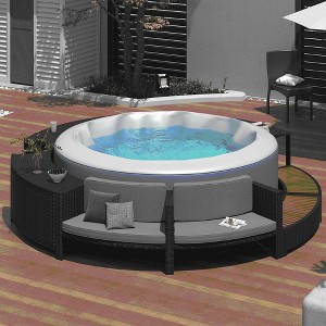 21.6"H Outdoor Spa Frame Patio Set with Storage Spaces and Mini Sofa, Beige/Gray, 4A -ModernLuxe - 1 of 4