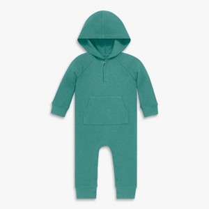 Primary Baby Heathered Waffle Henley Romper In Sunwashed Teal Size 6-12 Months - 1 of 1