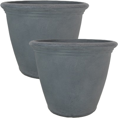 Sunnydaze Indoor/Outdoor Patio, Garden, or Porch Weather-Resistant Double-Walled Anjelica Flower Pot Planter - 20" - Slate Finish - 2pk