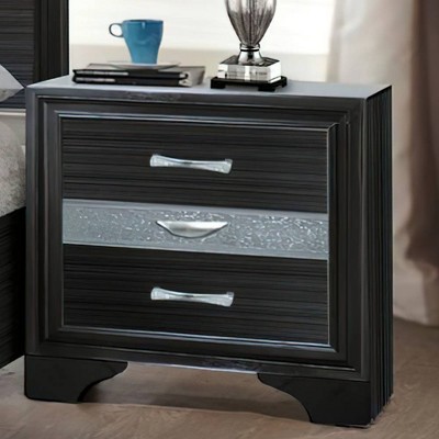 Elegant Glossy Black 3-Drawer Nightstand with Crystal Inserts