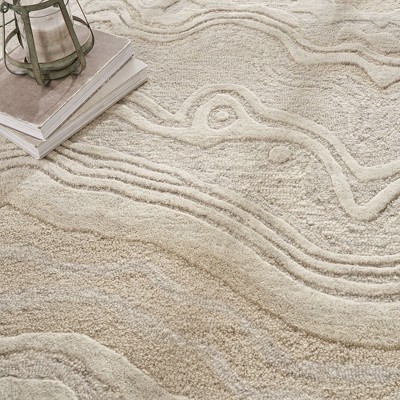 Beige Abstract Handmade Wool Rectangular Area Rug