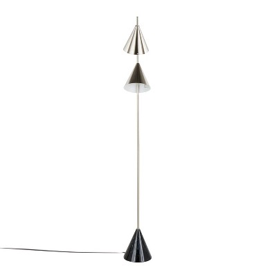 65" Plated Nickel and Black Faux Marble Cone Floor Lamp